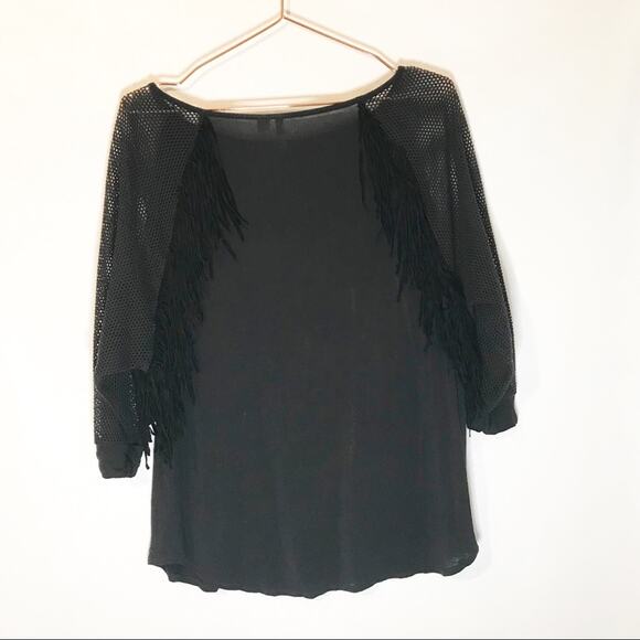 Cato top with fringe and mesh sleeves size large - Picture 6 of 6